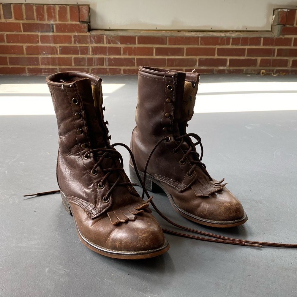 Vintage lace-up brown leather boots